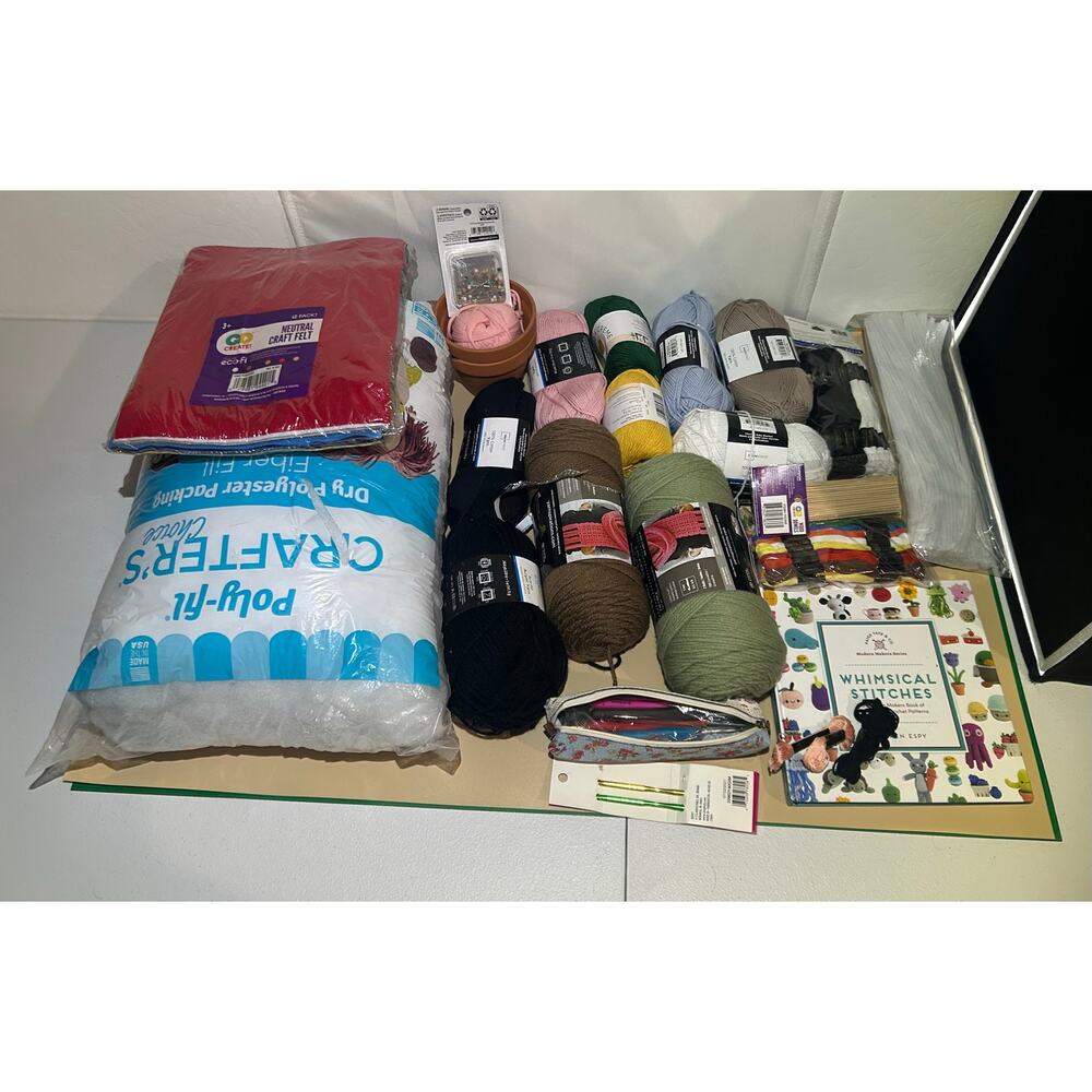 Huge Crochet Knitting Craft Yarn Poly-Fil Embroidery Floss Book Tools Bundle Lot